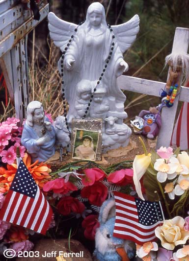 angel statue at roadside shrine by jeff ferrell (paulsjusticepage.com)